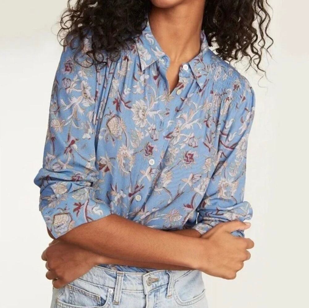 Veronica Beard Blouse Cornflower Blue Dazed Floral Button Down Shirt size 10